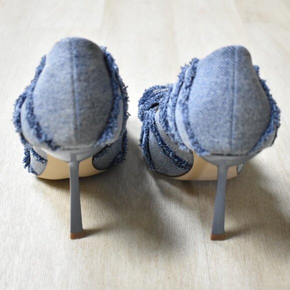 Steve Madden Barbi Blue Denim Frayed Bow Stiletto Heels Coquette - Picture 5 of 8